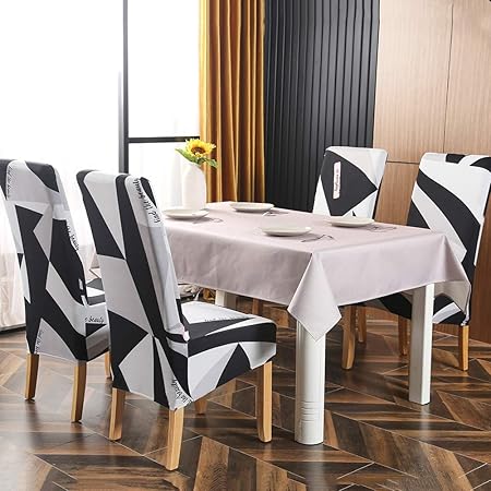OKYUK Dining Chair Covers Set of 4 Black Grey White Pattern