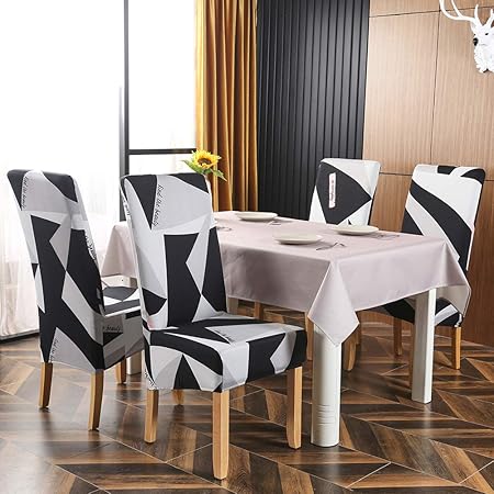 OKYUK Dining Chair Covers Set of 4 Black Grey White Pattern