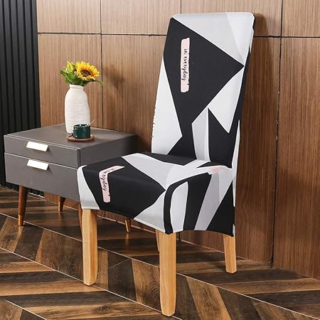 OKYUK Dining Chair Covers Set of 4 Black Grey White Pattern