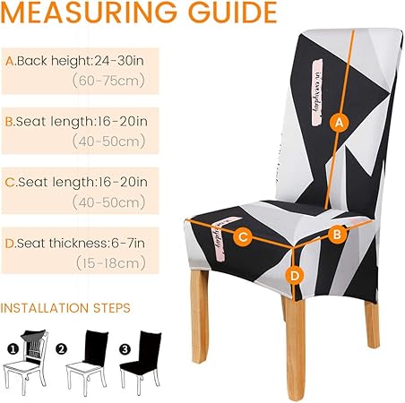OKYUK Dining Chair Covers Set of 4 Black Grey White Pattern