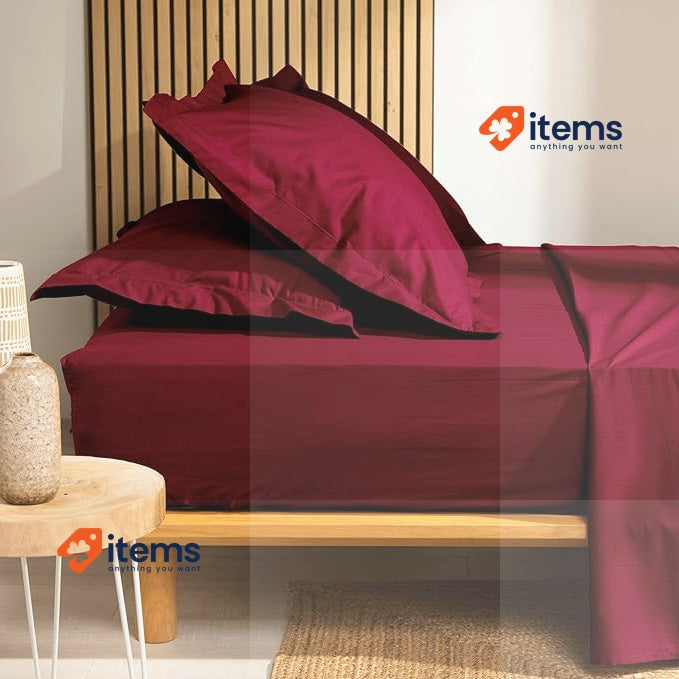 Douceur D'intérieur Fitted Sheet 180 X 200 Cm Burgundy Color Organic Cotton 100%