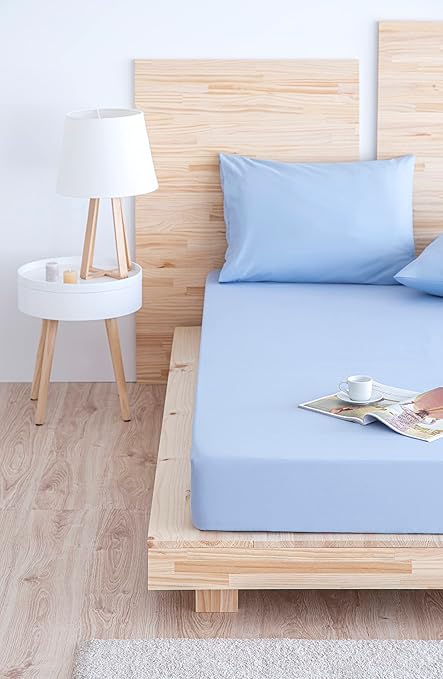 Todocama Extra Soft Brushed Microfiber Fitted Sheet 135 x 190/200 cm Light Blue