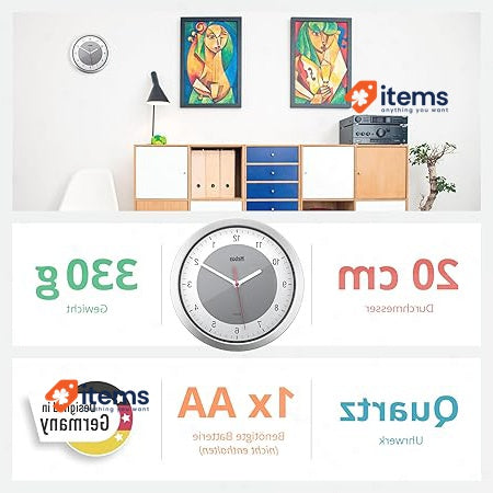 Mebus Model: 16210 Quartz Wall Clock/Small Clock For Small Spaces/Silver Frame