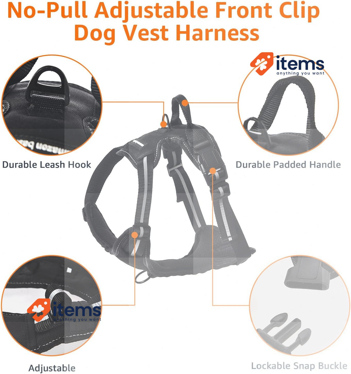 Amazon Basics No - Pull Dog Vest Harness Black Adjustable Soft Padded No-Pull