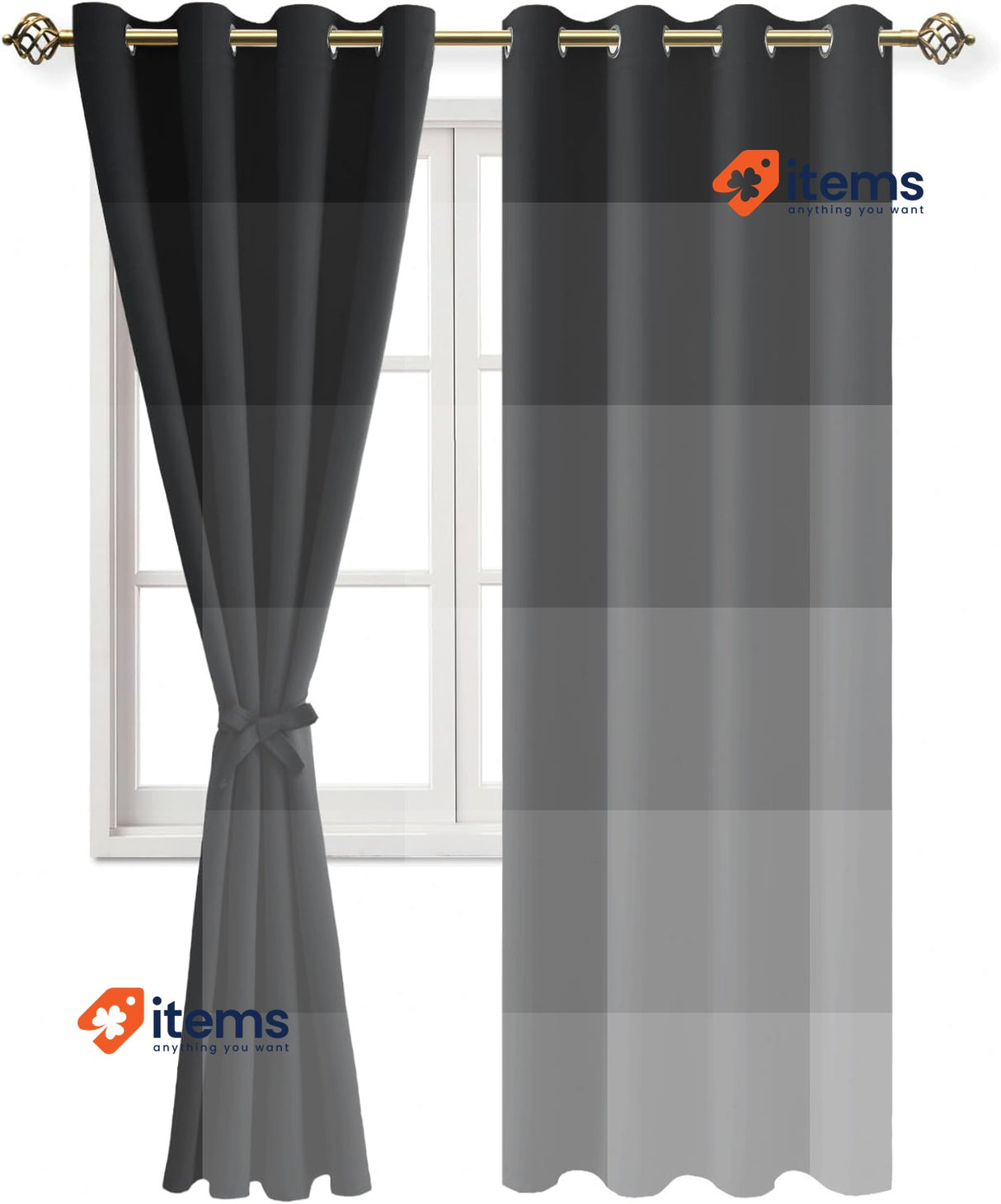 JIUZHEN Opaque Curtains Eyelet Curtains, Black Blackout Curtain, 245 x 132 cm