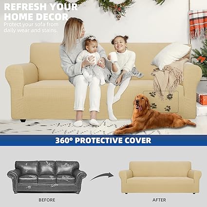 YSTYLE Stretch Sofa Cover 3 Seaters, Universal Sofa Beige