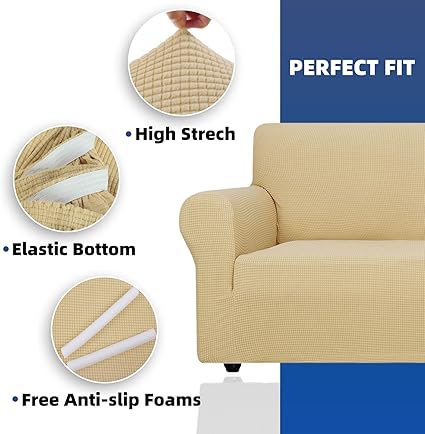 YSTYLE Stretch Sofa Cover 3 Seaters, Universal Sofa Beige