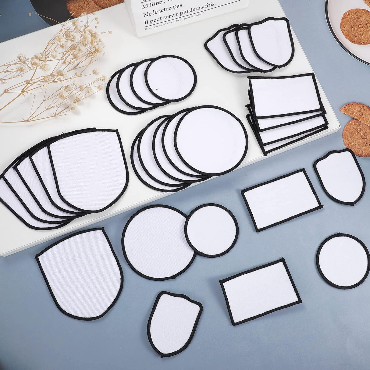 Sxdluzi Sublimation Iron Patches Fabric 5 Shapes Blank For Crafts - Pack of 30