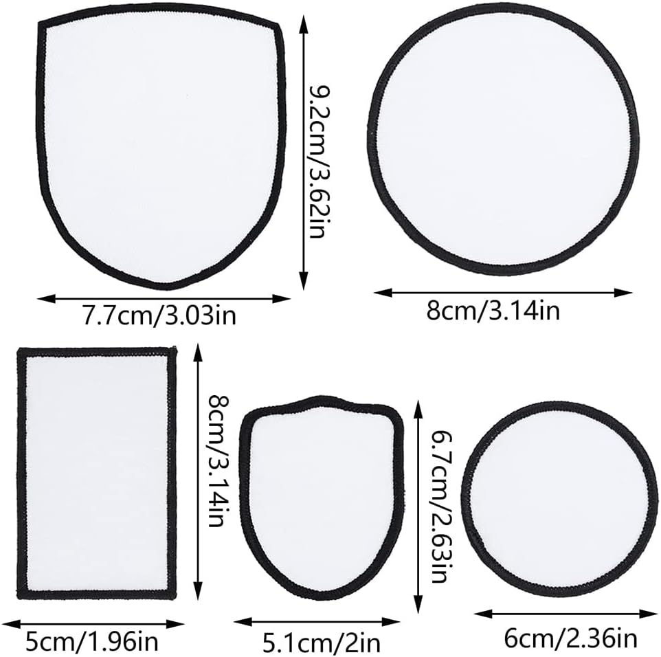 Sxdluzi Sublimation Iron Patches Fabric 5 Shapes Blank For Crafts - Pack of 30