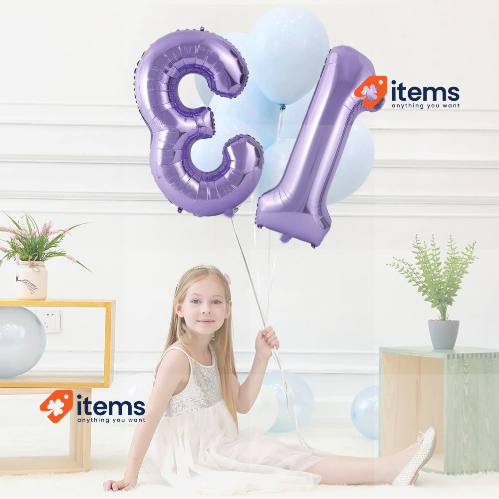 WOIRROIP Balloon 13th Birthday Purple 40 Inch XXL Giant Foil Women Numbers 31