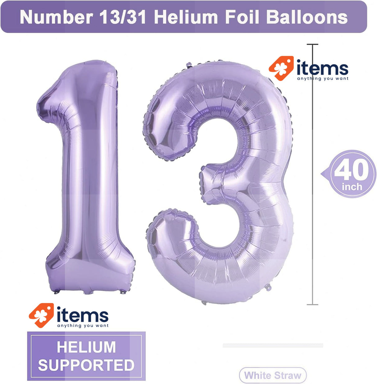 WOIRROIP Balloon 13th Birthday Purple 40 Inch XXL Giant Foil Women Numbers 31