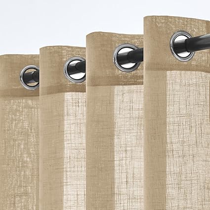 Woaboy Linen Curtains Beige Living Room Semi-Transparent 140 x 245 cm Beige