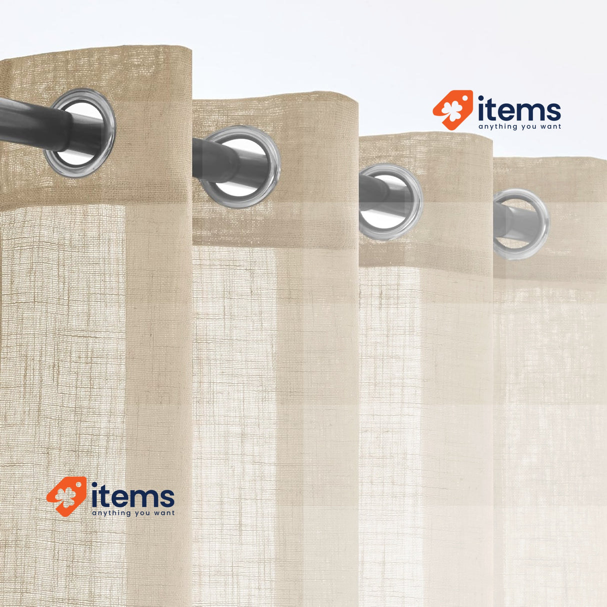 Woaboy Linen Curtains Translucent Curtains 140x245 cm Beige Set of 2 Woaboy Set