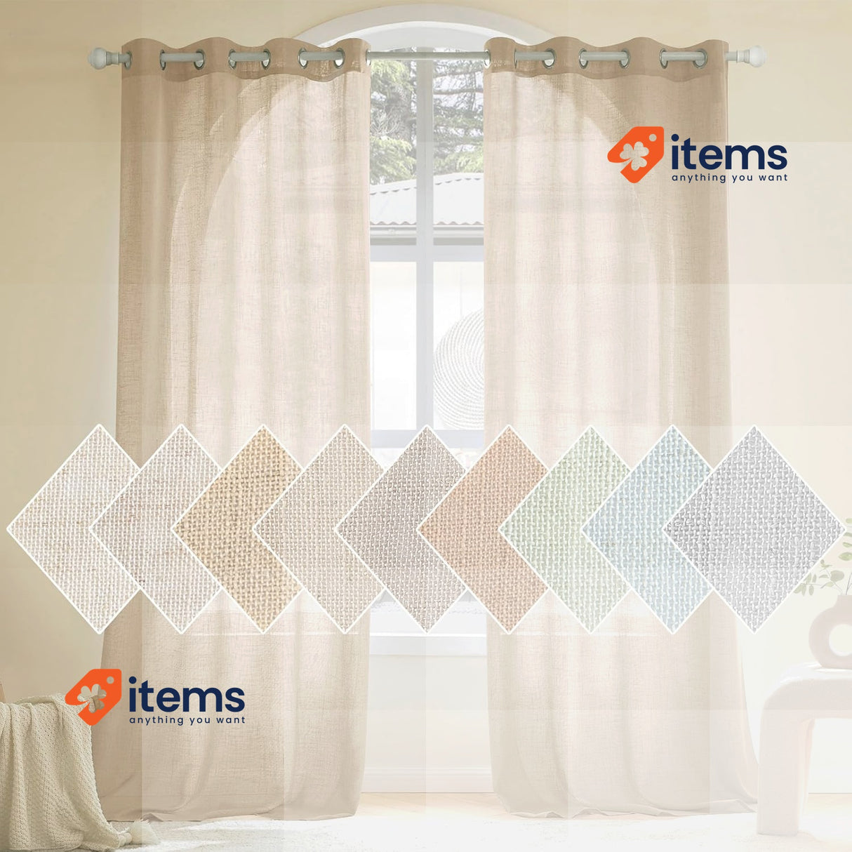 Woaboy Linen Curtains Beige Living Room Semi - Transparent 140 X 245 Cm Eyelets