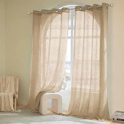 Woaboy Linen Curtains Beige Living Room Semi-Transparent 140 x 245 cm Beige