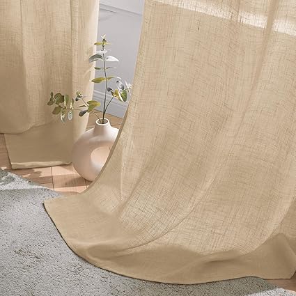 Woaboy Linen Curtains Beige Living Room Semi-Transparent 140 x 245 cm Beige