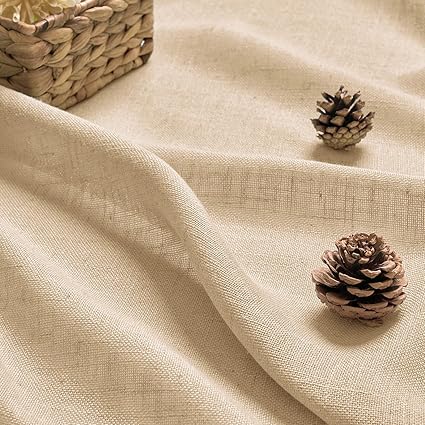 Woaboy Linen Curtains Beige Living Room Semi-Transparent 140 x 245 cm Beige