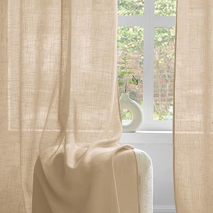 Woaboy Linen Curtains Beige Living Room Semi-Transparent 140 x 245 cm Beige