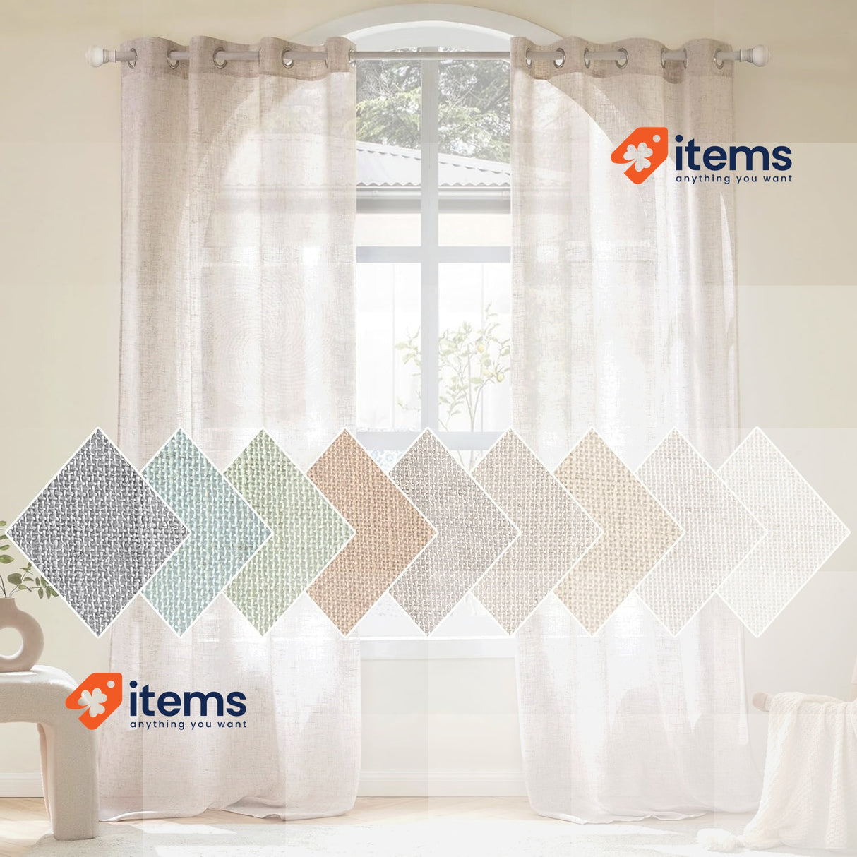 Woaboy Linen White Curtains, Semi-Transparent Curtains, Set of 2, 140 x 260 cm