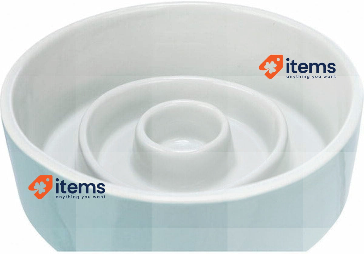 Trixie Slow Feeding Bowl Ceramic 0.45 L/ 14 Cm Grey/Blue - 0.45L 14CM