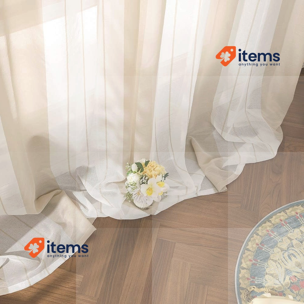 MIULEE Voile Window Curtains Beige 2 X 140 280 White Grey Interior Striped CM