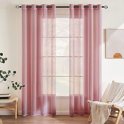 EMEMA 2 Panels Transparent Voile Curtains with Soft Eyelets Dirty Pink