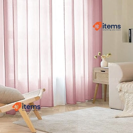 EMEMA 2 Panels Transparent Voile Curtains With Soft Eyelets Dirty Pink 140x245cm