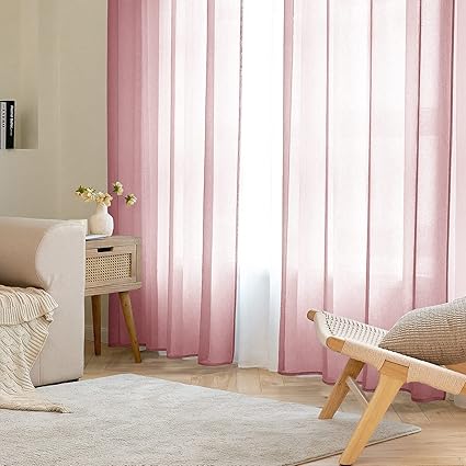 EMEMA 2 Panels Transparent Voile Curtains with Soft Eyelets Dirty Pink