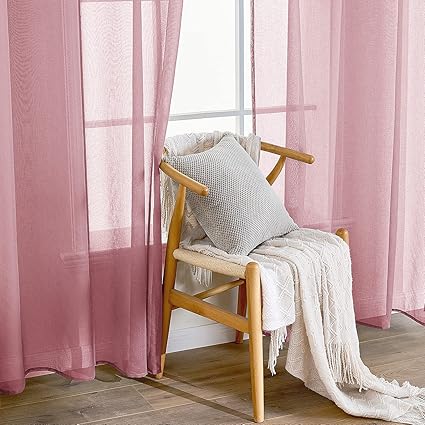 EMEMA 2 Panels Transparent Voile Curtains with Soft Eyelets Dirty Pink
