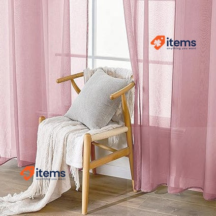 EMEMA 2 Panels Transparent Voile Curtains With Soft Eyelets Dirty Pink 140x245cm