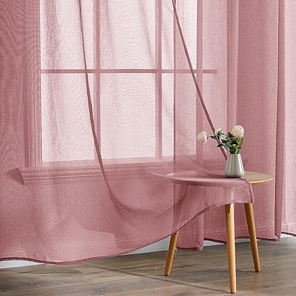 EMEMA 2 Panels Transparent Voile Curtains with Soft Eyelets Dirty Pink
