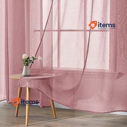 EMEMA 2 Panels Transparent Voile Curtains With Soft Eyelets Dirty Pink 140x245cm