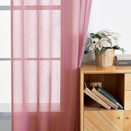 EMEMA 2 Panels Transparent Voile Curtains with Soft Eyelets Dirty Pink