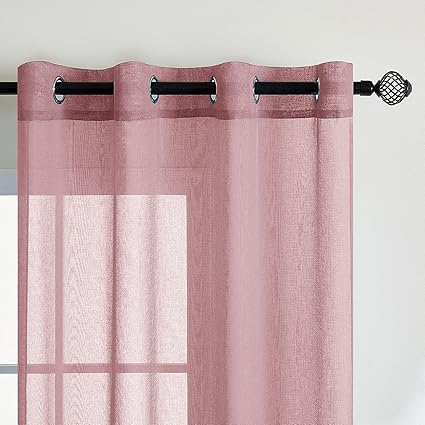 EMEMA 2 Panels Transparent Voile Curtains with Soft Eyelets Dirty Pink