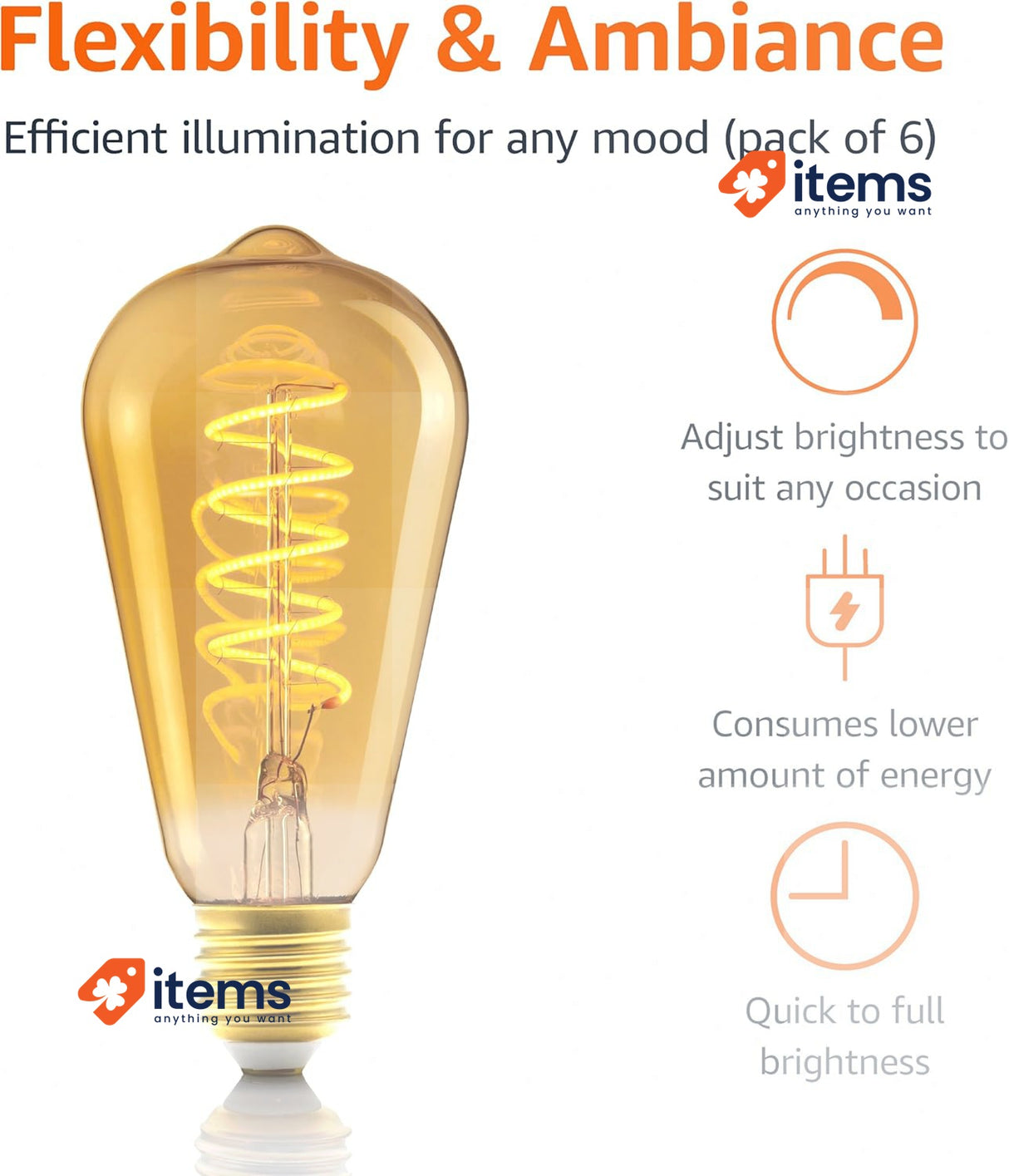 Amazon Basics E27 Vintage LED Bulb, Antique Style Retro Amber Glass, Pack of 2