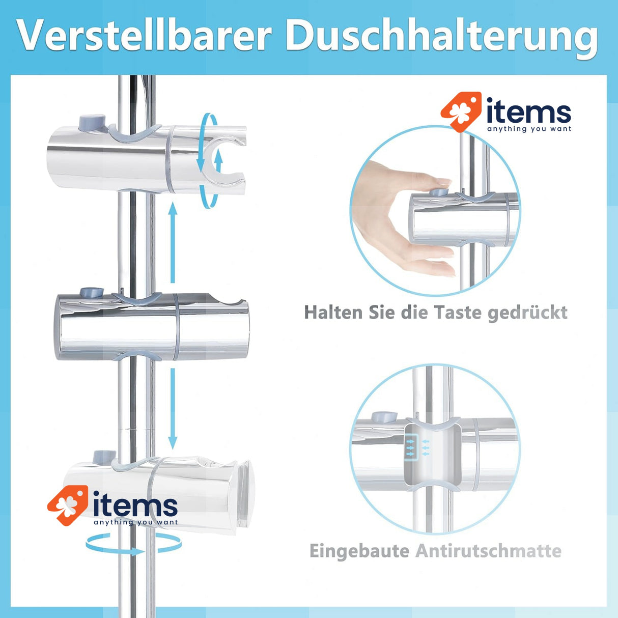 Görbach Shower Set Shower Rail with Shower Head Holder Stainless Steel Shower