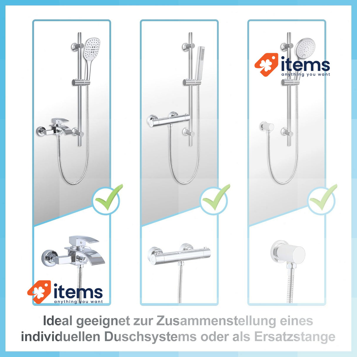 Görbach Shower Set Shower Rail with Shower Head Holder Stainless Steel Shower