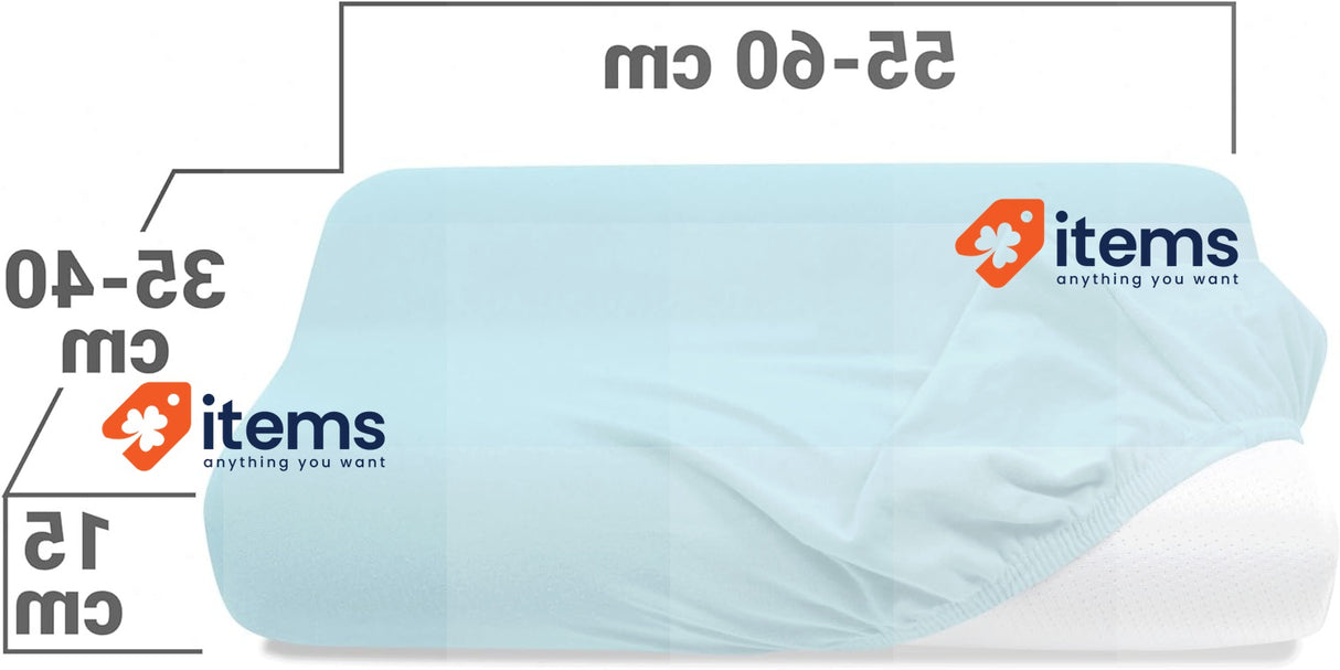 Emily’s Check Neck Pillow Fitted Covers - Pack Of 2, 95% Cotton 5% Elastane Blue