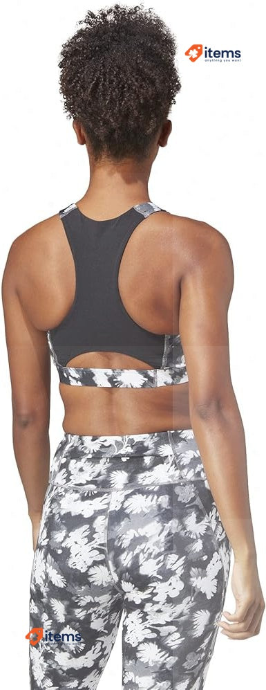 Adidas Run Ms AOP Women's Sports Bra Black Black/White Size XS Running Medium