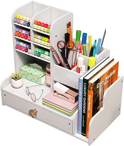 Hggzeg Upgraded Desktop Stationary Organizer with Drawer