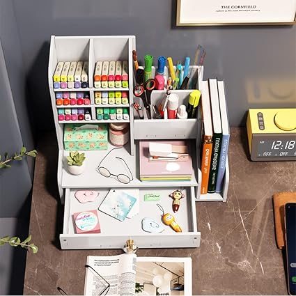 Hggzeg Upgraded Desktop Stationary Organizer with Drawer