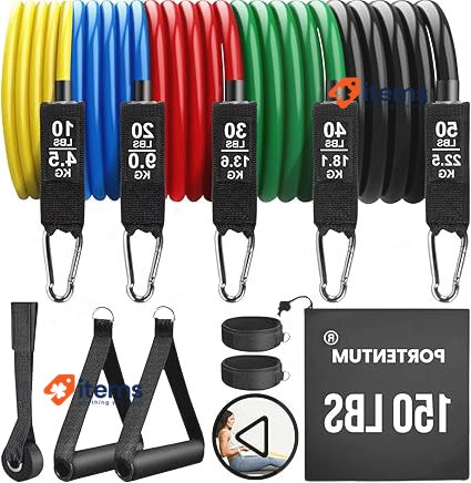 PORTENTUM Resistance Bands Weight Building Kit 150 Lbs Elastic Yoga Calisthenics