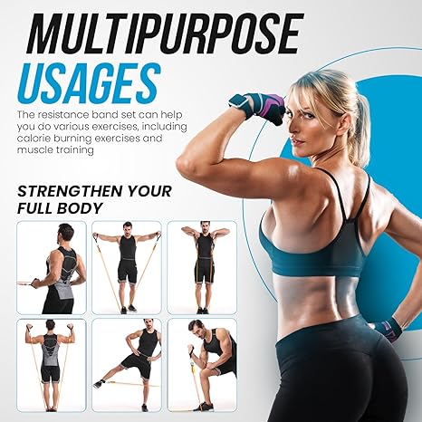 Resistance Bands Weight Building Kit 12 Elastic Bands for Yoga Calisthenics Gym