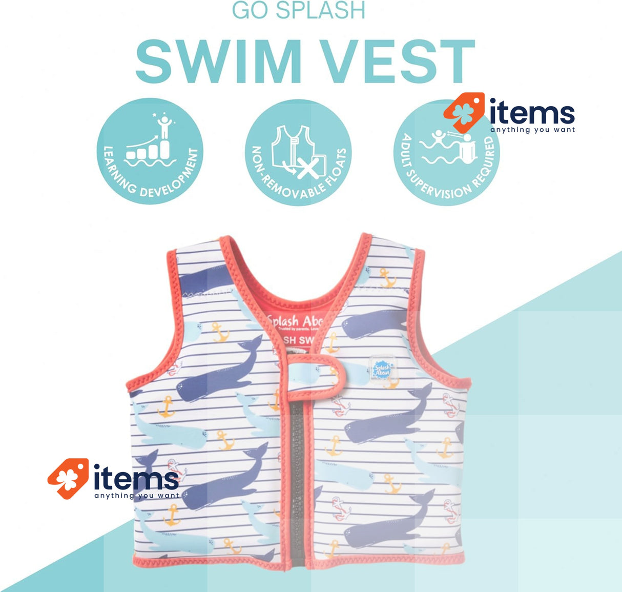 Splash About Go Swim Vest 2 - 4 Years Moby Coats Jackets Gilets 2-4