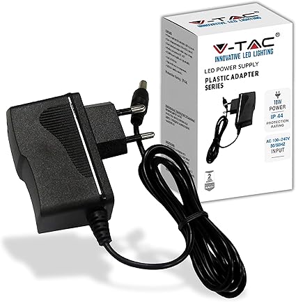 V-TAC Corriente 12V 18W 1.5A - Power Supply for Cameras, LED Spins Black
