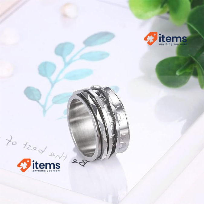Jewelrywe Retro Fidget Spinner Ring Womens Moon And Star US9 Stainless Pattern