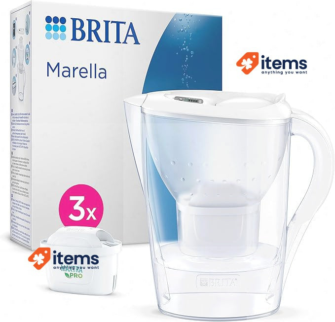 BRITA Marella Water Filter Jug White (2.4L) Starter Pack incl. 3x Clear