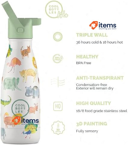 Cool Bottles Thermos Flask For Children - 260 Ml African Safari 3d Stainless Hot