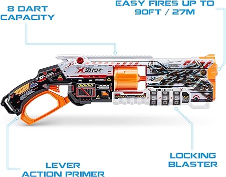 XShot Skins Lock Blaster by ZURU with 16 Darts, Rotating Barrel, Air Pocket