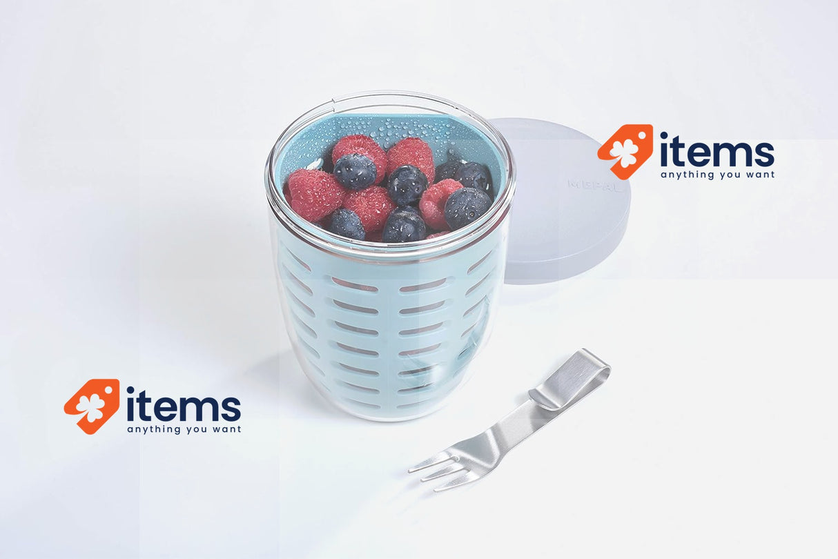 Mepal – Fruit & Veggie Pot Ellipse – Fruit container With Fork & Colander